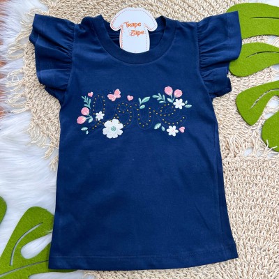 Conj. Blusa Love Floral e Short - Marinho